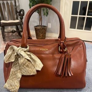 Coach whiskey brown leather legacy Haley satchel tassel handbag style 23474